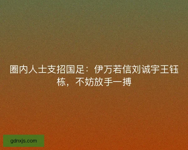 圈内人士支招国足：伊万若信刘诚宇王钰栋，不妨放手一搏