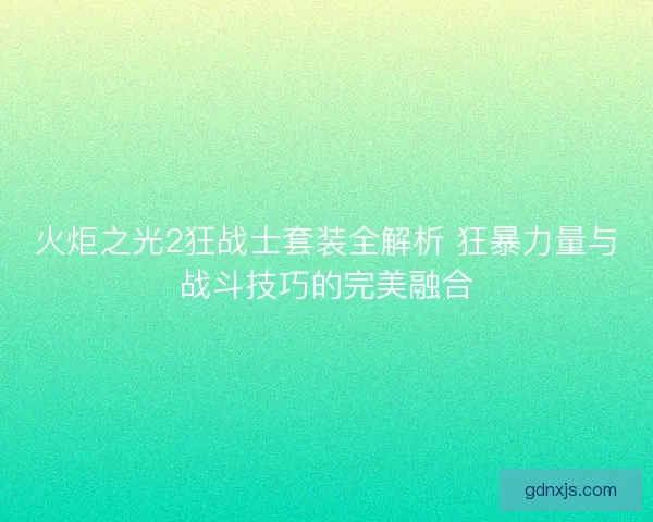 火炬之光2狂战士套装全解析 狂暴力量与战斗技巧的完美融合