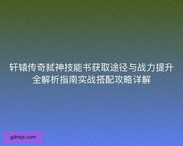 轩辕传奇弑神技能书获取途径与战力提升全解析指南实战搭配攻略详解